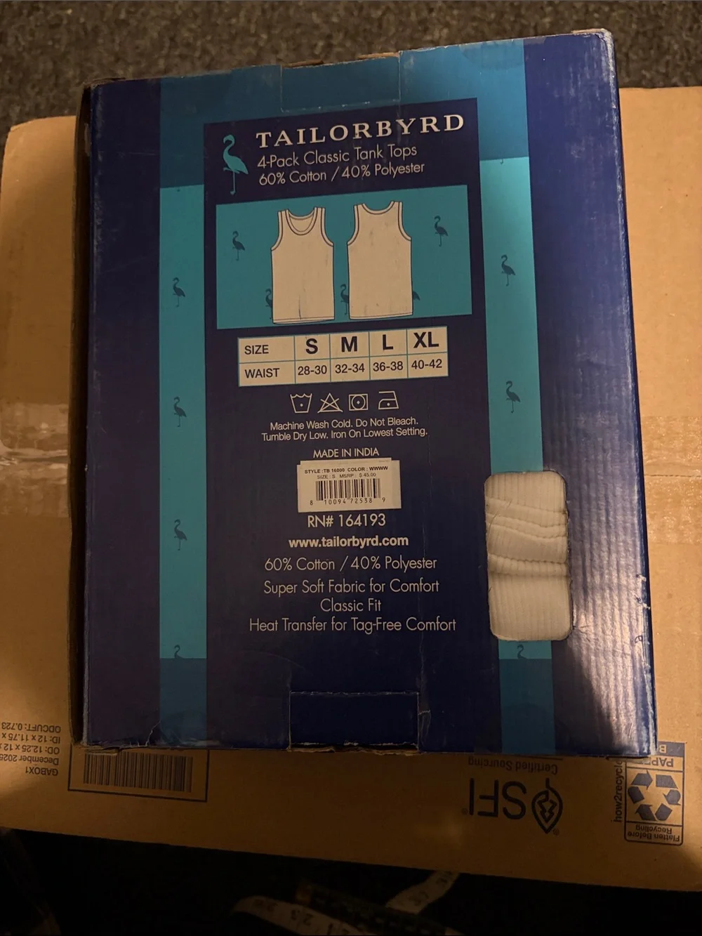 TailorByrd Men’s 4-Pack Classic Tank Tops White Size Small NIB